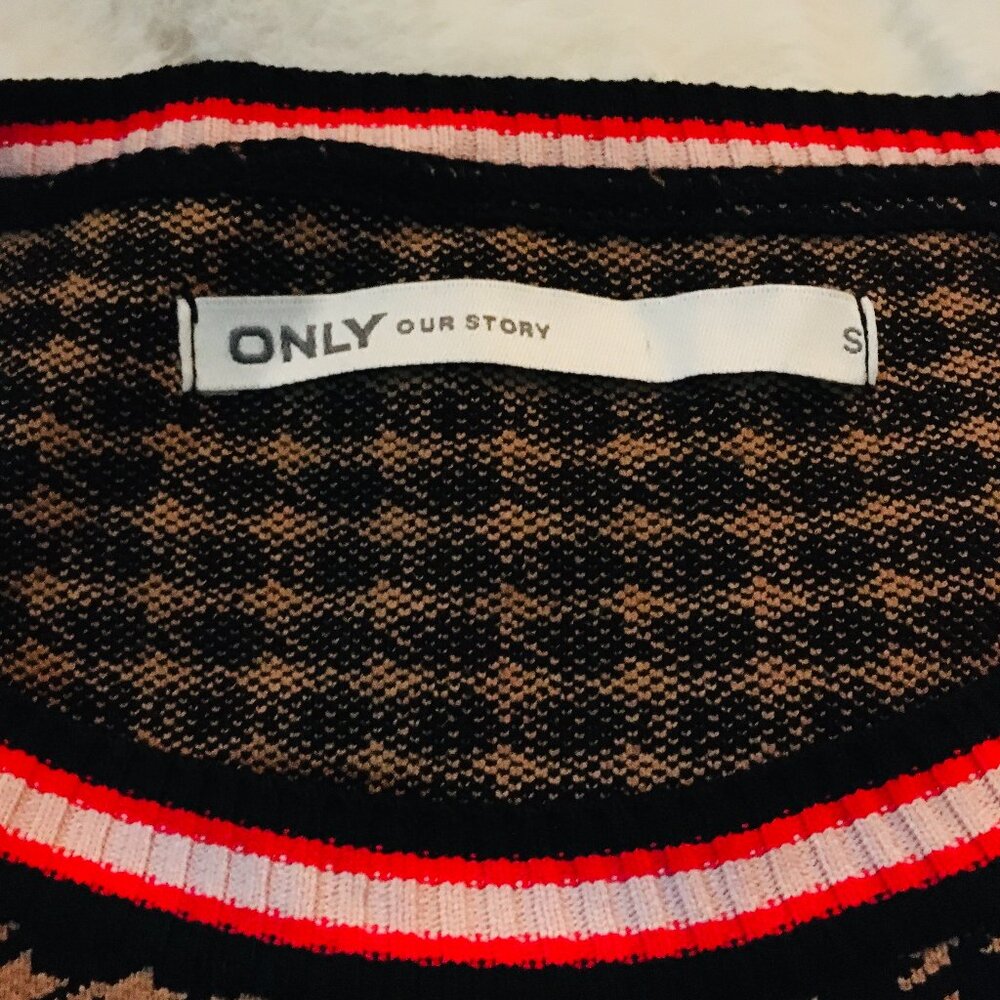 ONLY Zandra 2019 Pullover Houndstooth Knit Sweater With Preppy Stripes Size S - Picture 11 of 16